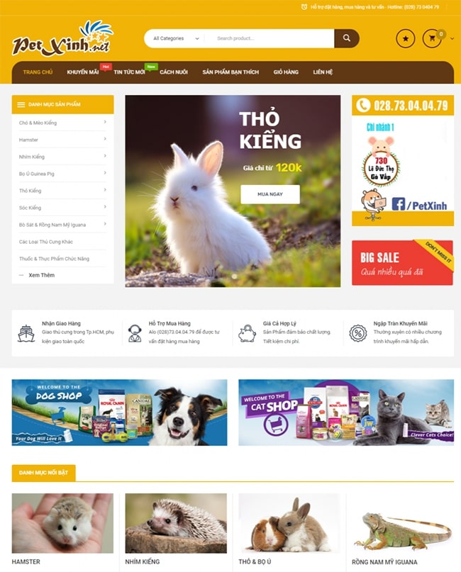 Mẫu giao diện thiết kế website mua bán thú cưng