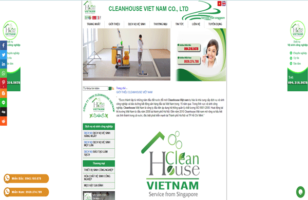 Giao diện thiết kế website dịch vụ vệ sinh Công ty Cleanhouse