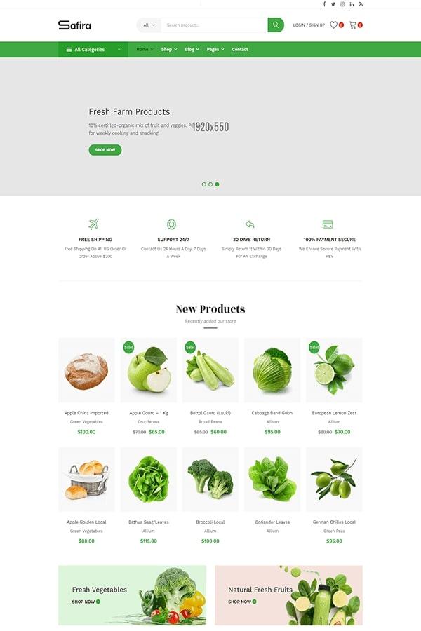 Safira - Mẫu Website Cửa hàng Thực phẩm