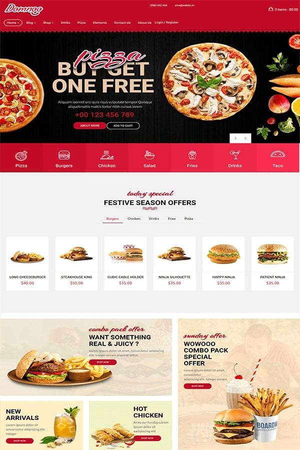 Domnoo - Mẫu Website cửa hàng bánh Pizza