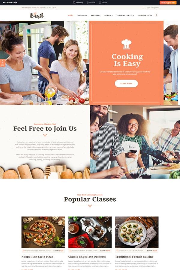 Basil - Mẫu Website Lớp học nấu ăn & Hội thảo