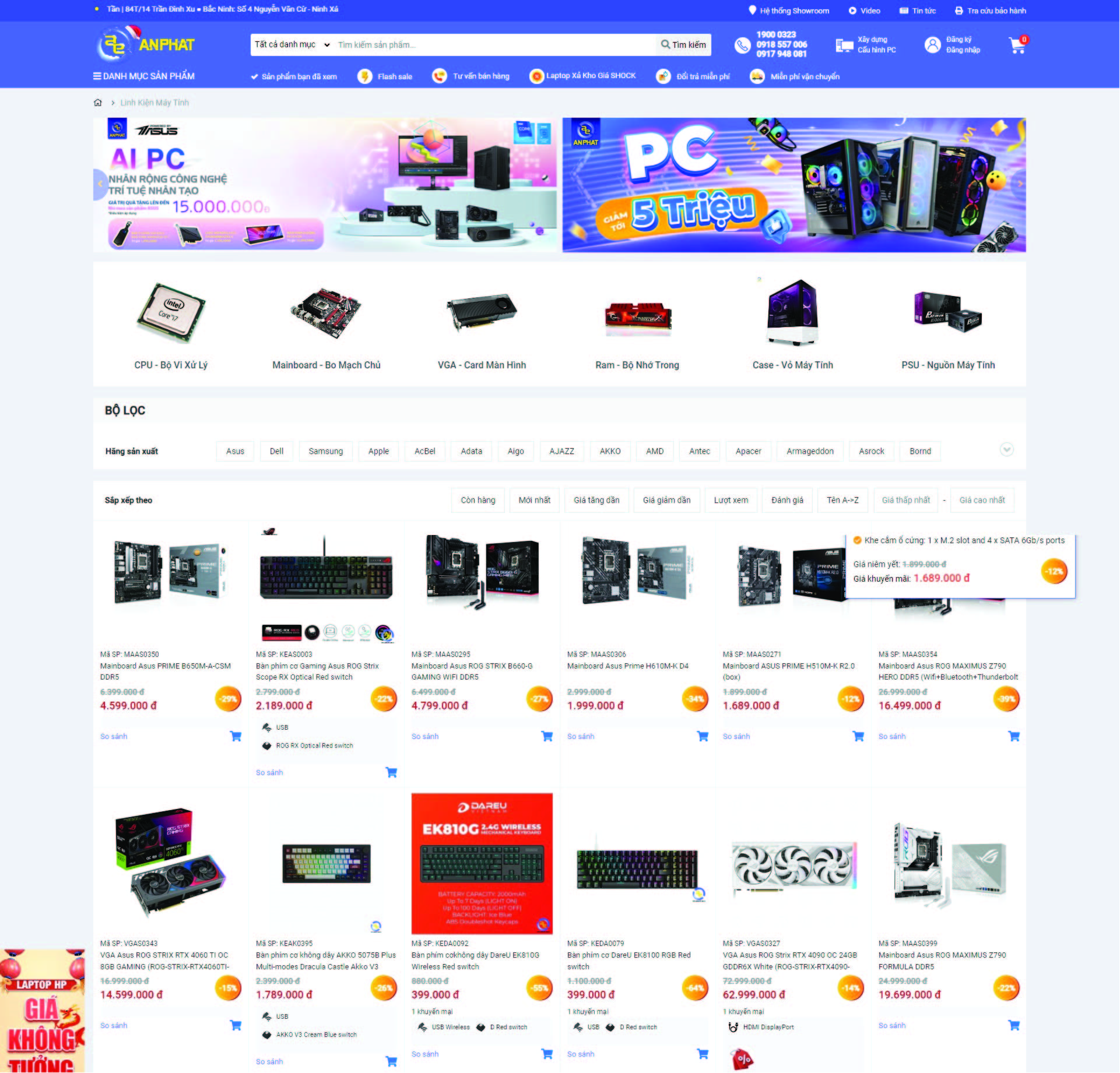 Mẫu website bán linh kiện máy tính