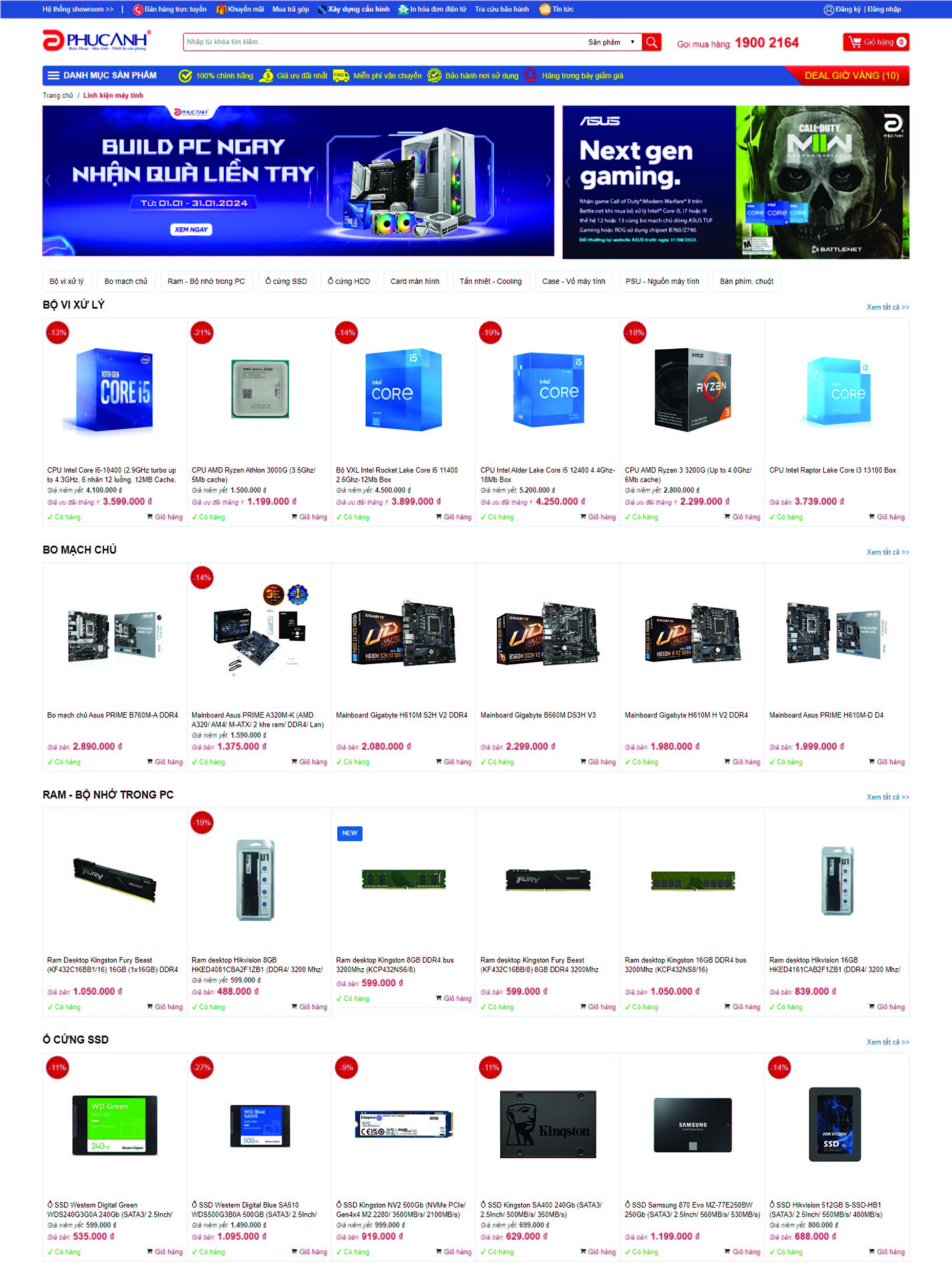 Mẫu website bán linh kiện máy tính phucanh.vn