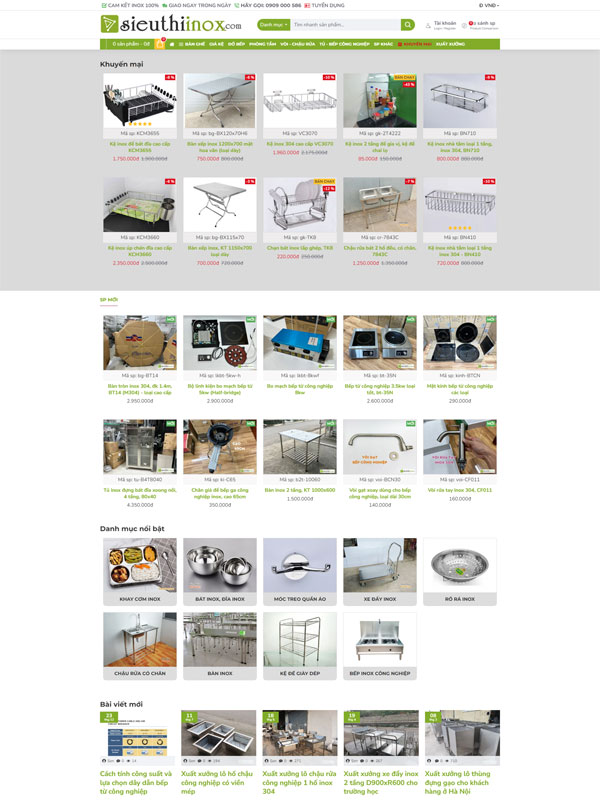 Mẫu thiết kế website bán đồ dùng inox