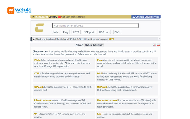 Kiểm tra IP website qua công cụ “check – host”