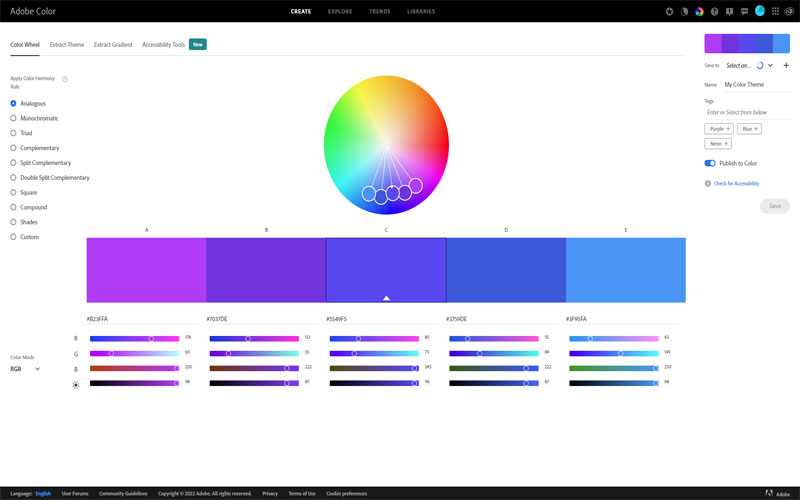 Website hỗ trợ phối màu Adobe Colour CC