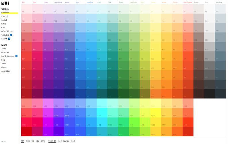 Website hỗ trợ phối màu Material Designer Colors