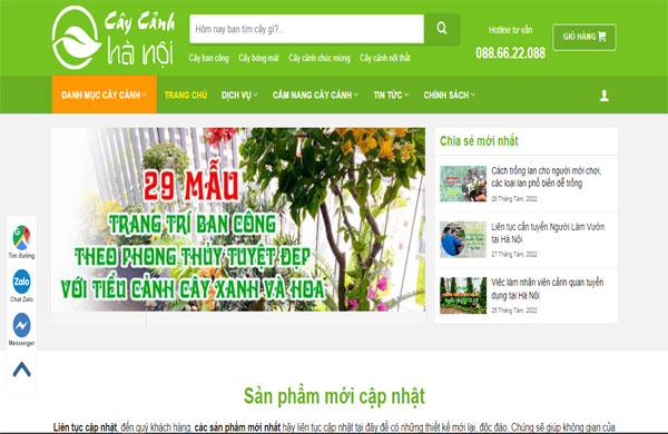 Mẫu website cửa hàng cây cảnh Hà Nội