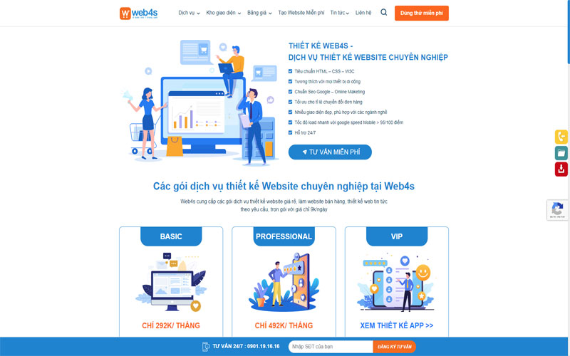 dịch vụ thiết kế website quận 9 tại web4s