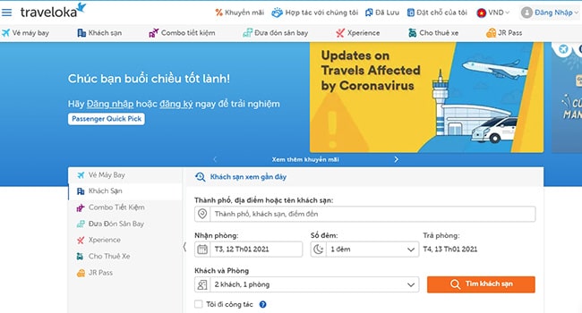 Trang web đặt vé máy bay giá rẻ Traveloka
