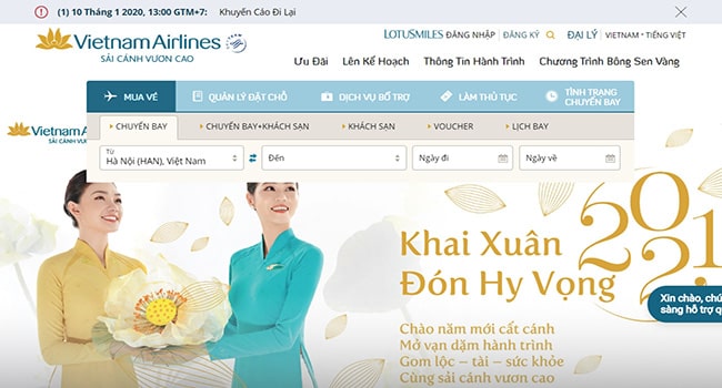 web đặt vé máy bay Vietnamairlines