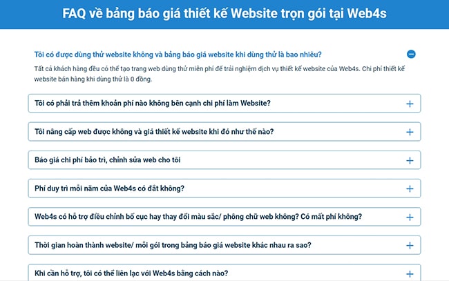 FAQ bảng giá thiết kế website tại Web4s