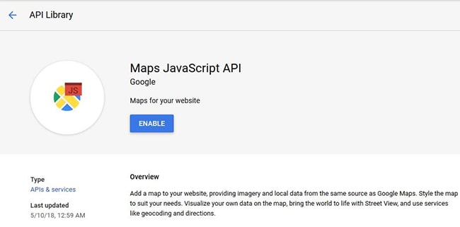 Bật Google Map API
