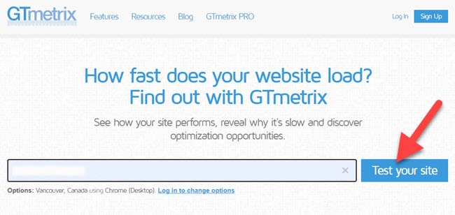 Kiểm tra URL website trên GTmetrix