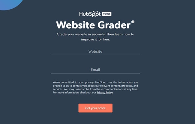 Công cụ test web HubSpot's Marketing Grader