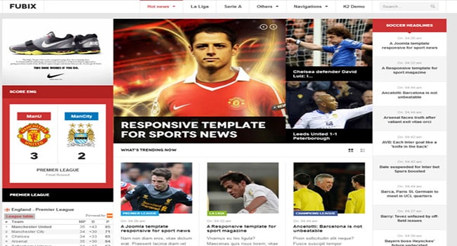 Mẫu template web tin tức bóng đá