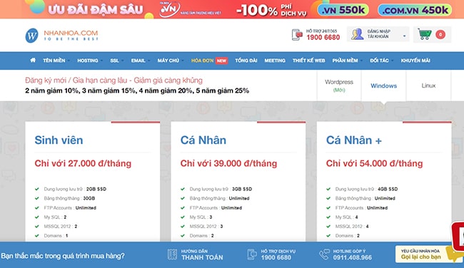 Bảng giá đăng ký hosting Việt Nam 