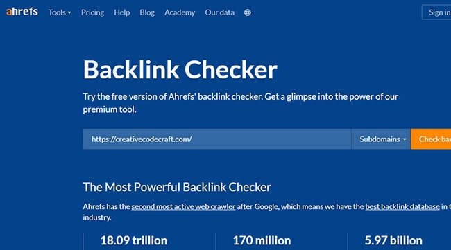 Phần mềm seo web Ahrefs Backlink Checker