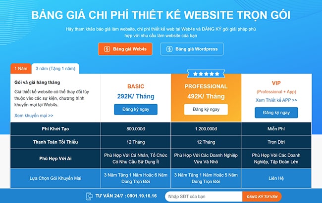 Bảng giá thiết kế web tại Sơn La