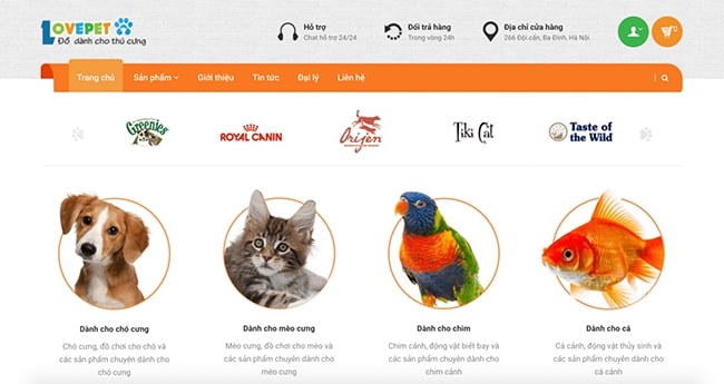 Mẫu thiết kế website thú cưng
