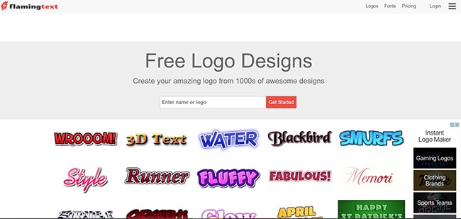 Trang web thiết kế logo online Flamingtext