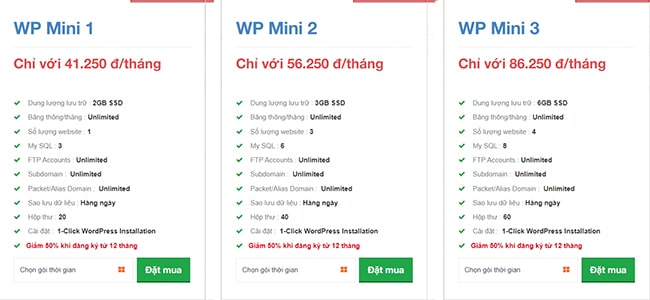 Bảng giá web hosting