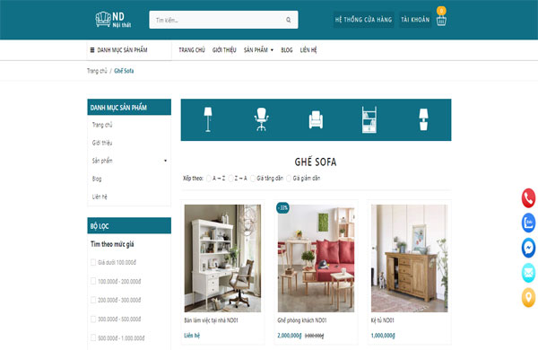 mẫu website bán sofa ND nội thất