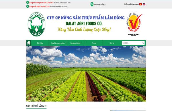Giao diện thiết kế website bán hàng nông sản đơn giản