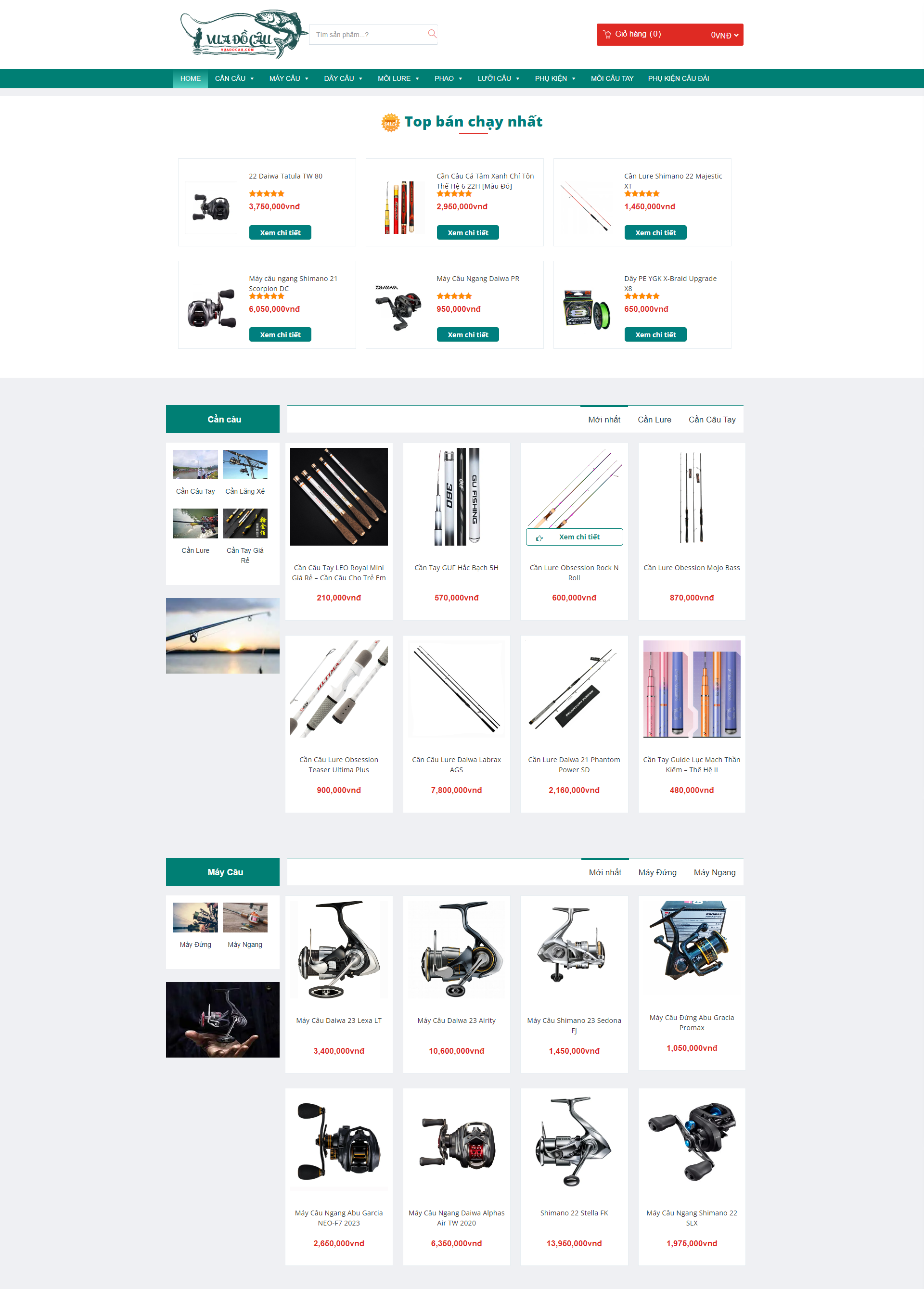 Mẫu thiết kế website bán dụng cụ câu cá