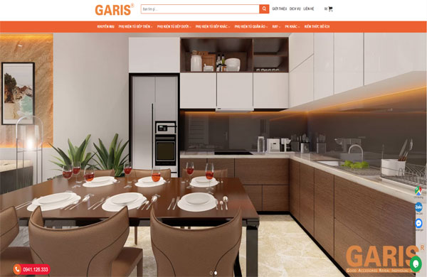 Giao diện thiết kế website bán phụ kiện nhà bếp thương hiệu Garis