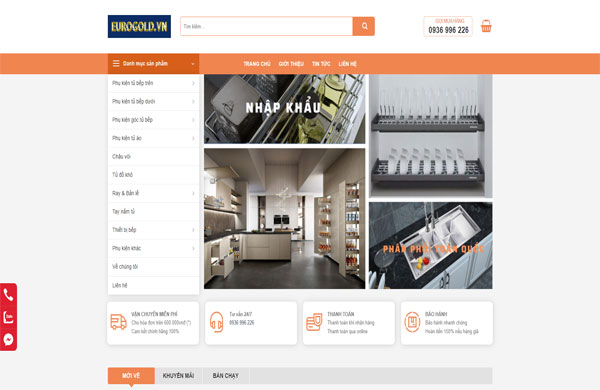 Mẫu thiết kế webiste bán phụ kiện nhà bếp thương hiệu Eurogold