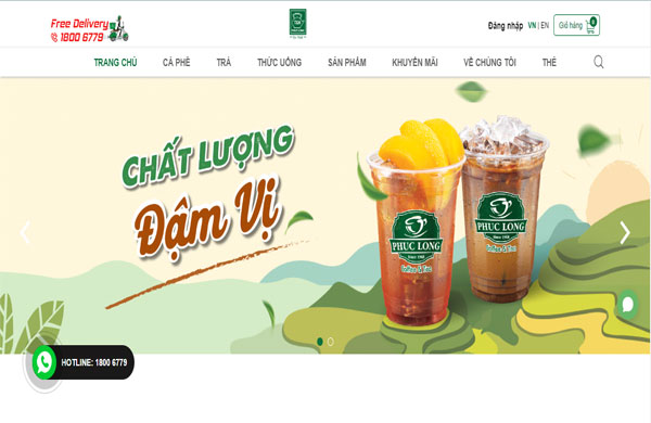mẫu thiết kế website quán bán trà sữa phúc long