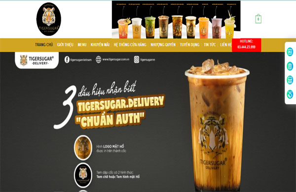 mẫu thiết kế website quán bán trà sữa tiger sugar