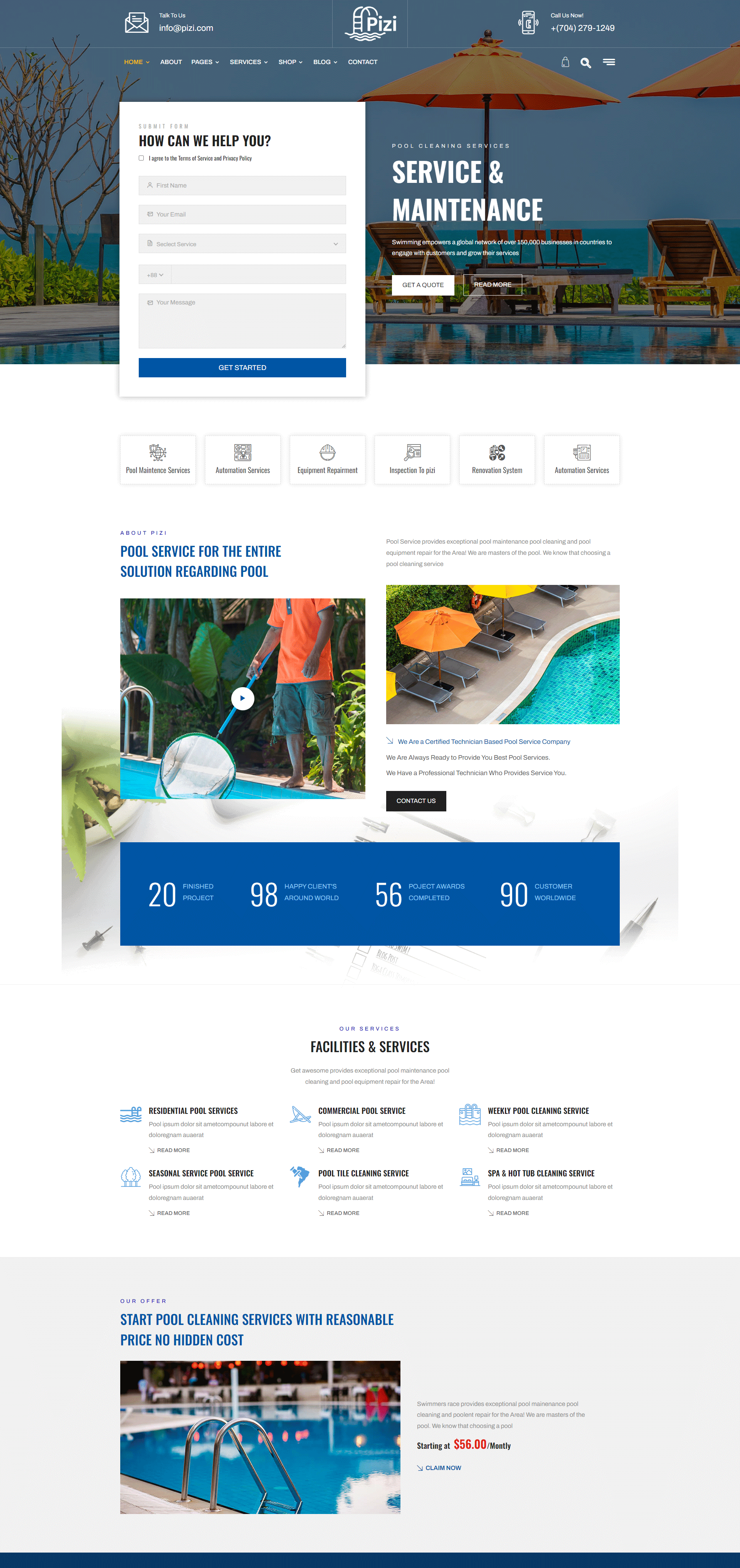 Mẫu website dịch vụ bể bơi 1