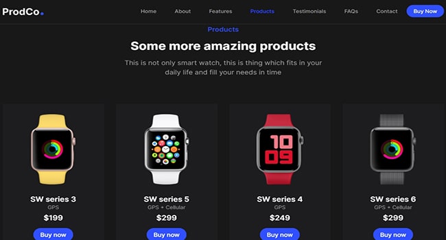 Mẫu web giới thiệu sản phẩm Smartwatch