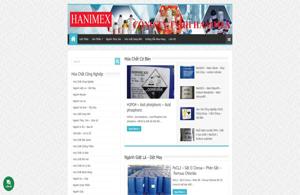 Giao diện thiết kế website Công ty hóa chất Haminex