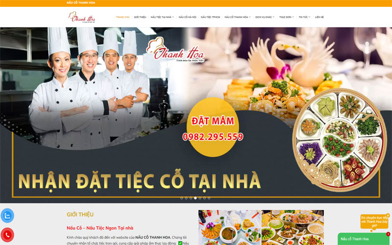 Giao diện mấu website dịch vụ nấu cỗ tại nhà 